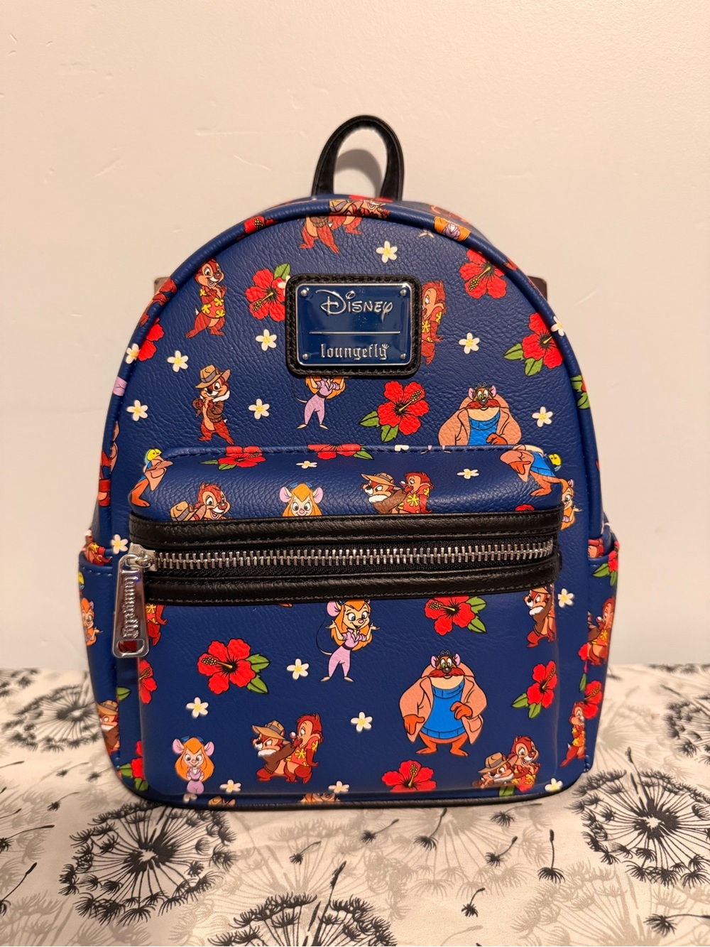 Loungefly Navy Blue Chip 'n Dale Floral Mini Backpack